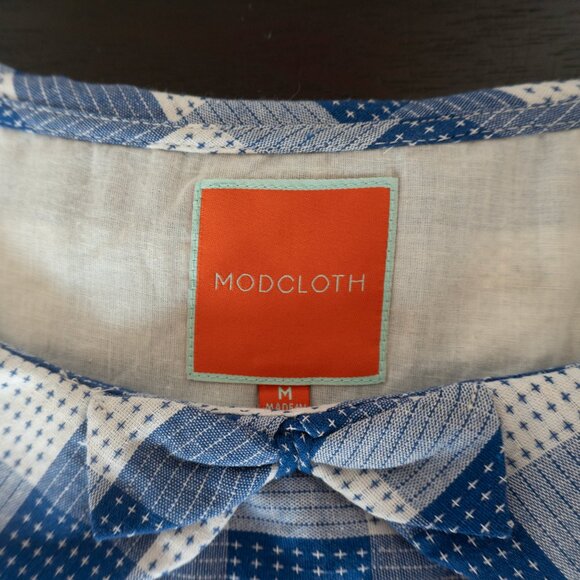 ModCloth Dress Small Blue White Gingham Picnic Plaid Sleeveless Checkered - Picture 3 of 3
